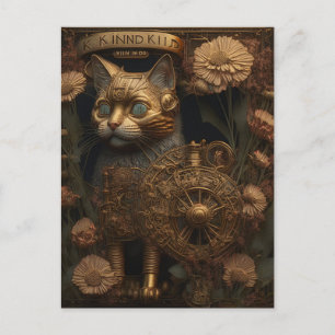 Cartão Postal Arte Digital Gótico de Gato Steampunk