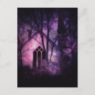 Cartão Postal Arte Digital Purple Night Sky, Abandonada da Igrej