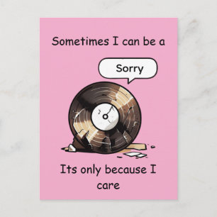 Cartão Postal Arte Divertida de Disco Quebrado Desculpe Porque E