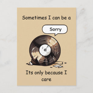 Cartão Postal Arte Divertida de Disco Quebrado Desculpe Porque E