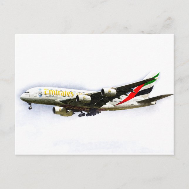 Cartão Postal Arte do A380 da Emirates Airline (Frente)