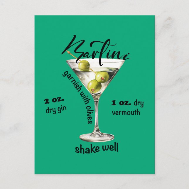 Cartão Postal Arte do Bar Clássico Martini Recebe Cocktail (Frente)