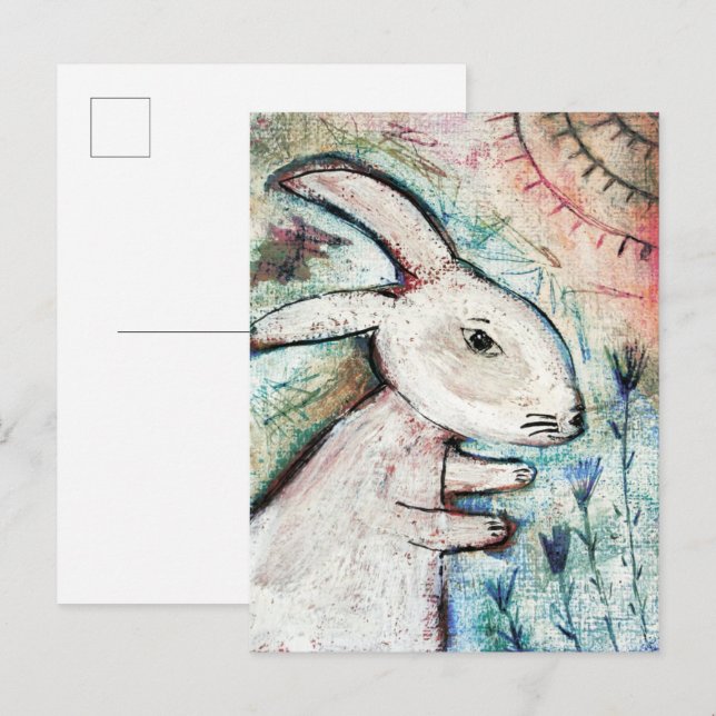 Cartão Postal Arte do coelho primitiva (Frente/Verso)