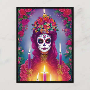 Cartão Postal Arte do Crânio do Açúcar - Linda Mulher em Altar