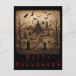 Cartão Postal Arte do esqueleto de Halloween