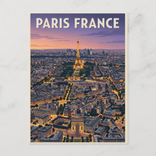 Cartão Postal Arte do horizonte de Paris França Mid-Century Mode