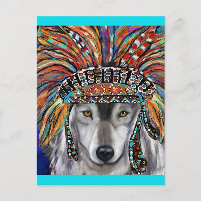 Cartão Postal Arte do Lobo Cinzento (Frente)