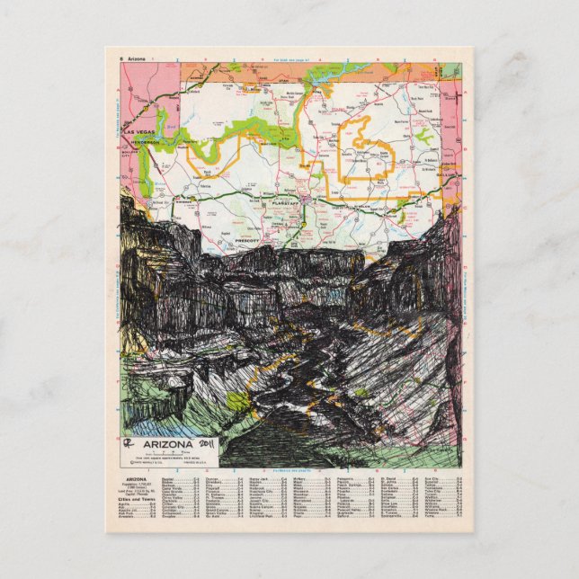 Cartão Postal Arte do Mapa de arizonas (Frente)