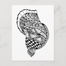 Cartão Postal Arte do rabisco do mar shell negro padrão branco