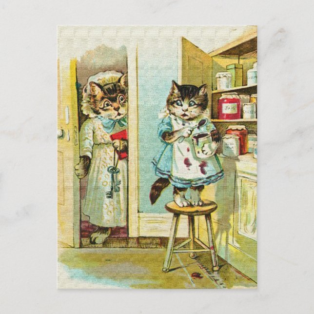 Cartão Postal Arte do vintage: Roubo travado gatinho (Frente)