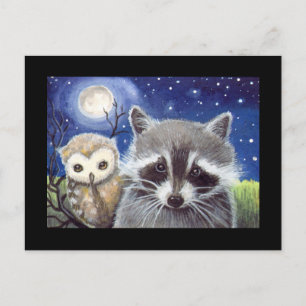 Cartão Postal Arte Doce de Guaxinim e Coruja