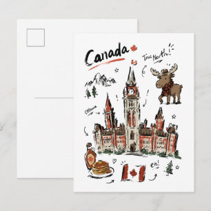 Cartão Postal Arte Doodle do Parlamento do Canadá Adorável