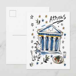 Cartão Postal Arte Doodle do Partenon Atraente Atenas