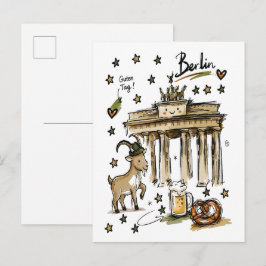 Cartão Postal Arte Doodle do Portão de Brandemburgo Berlim Fofo