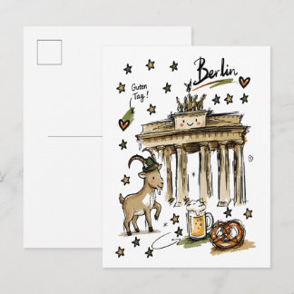 Cartão Postal Arte Doodle do Portão de Brandemburgo Berlim Fofo