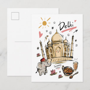 Cartão Postal Arte Doodle do Taj Mahal na Índia Fofa