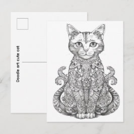 Cartão Postal Arte doodle gato fofo