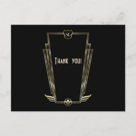 Cartão Postal Arte Dourada Real Deco Monograma Casamento Obrigad