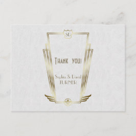 Cartão Postal Arte Dourada Real Deco Monograma Casamento Obrigad