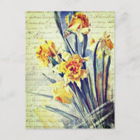 Arte Elegante de Aquarela Vintage Narcisos Amarelo