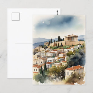 Cartão Postal Arte em aquarela Atenas Grécia