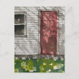 Cartão Postal Arte em Aquarela Casa Branca Porta Vermelha