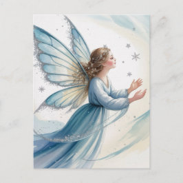 Cartão Postal Arte em Aquarela da Fada da Neve de Inverno 