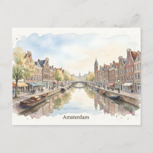 Cartão Postal arte em aquarela de Amsterdã