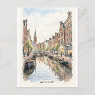 Cartão Postal arte em aquarela de Amsterdã