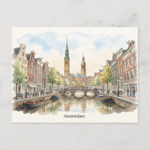 Cartão Postal arte em aquarela de Amsterdã