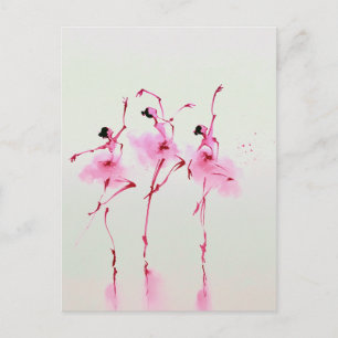 Cartão Postal Arte em Aquarela de Bailarina Rosa Elegante