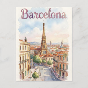 Cartão Postal arte em aquarela de Barcelona