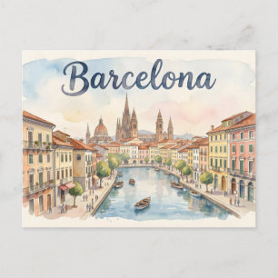 Cartão Postal arte em aquarela de Barcelona