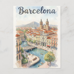 Cartão Postal arte em aquarela de Barcelona