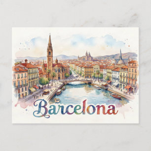 Cartão Postal arte em aquarela de Barcelona