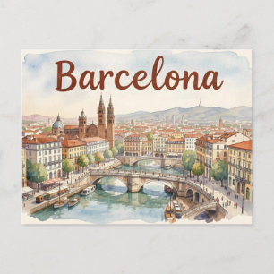 Cartão Postal arte em aquarela de Barcelona