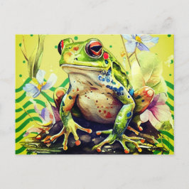 Cartão Postal Arte em Aquarela de Rã Seja Adaptável