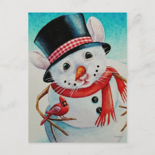 Cartão Postal Arte em aquarela de rato boneco de neve do Polo No