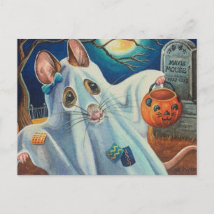 Cartão Postal Arte em Aquarela de Rato Fantasma com Fantasia de 