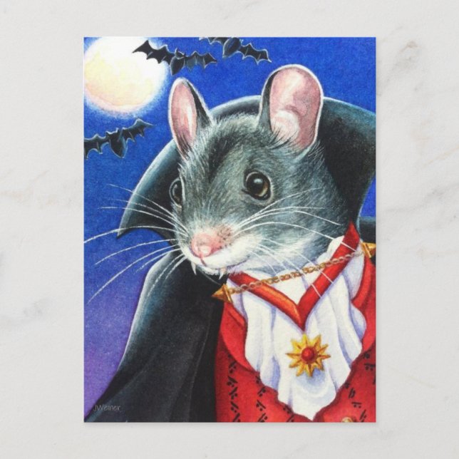 Cartão Postal Arte em Aquarela de Rato Vampiro de Fantasia de Ha (Frente)