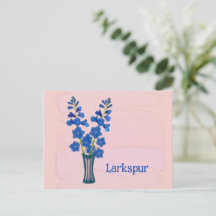 Arte em Aquarela Delphinium Larkspur Aniversário d