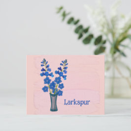 Cartão Postal Arte em Aquarela Delphinium Larkspur Aniversário d