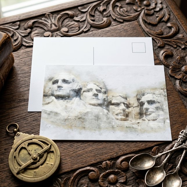 Cartão Postal Arte em Aquarela do Monte Rushmore Presidencial (Mount Rushmore Presidential Watercolor Art. Postcard)