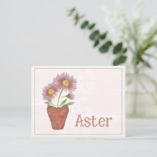 Cartão Postal Arte em Aquarela Flor de Áster Aniversário de Sete