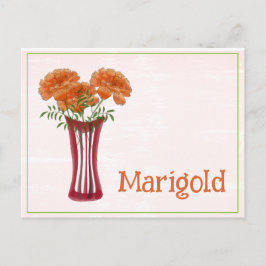 Cartão Postal Arte em Aquarela Flor de Marigold Aniversário de O