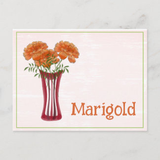 Cartão Postal Arte em Aquarela Flor de Marigold Aniversário de O