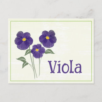 Cartão Postal Arte em Aquarela Flor de Viola Aniversário de Feve