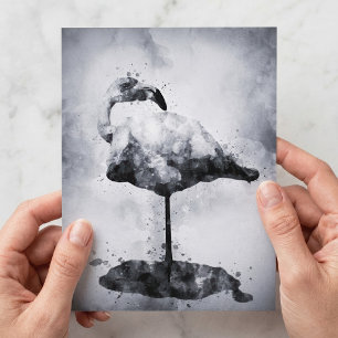 Cartão Postal Arte em Aquarela Preto e Branco de Flamingo Modern