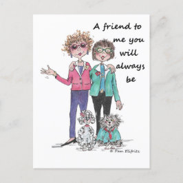 Cartão Postal Arte em Desenho Colorido Duas Amigas Juntas