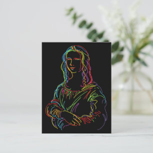 Cartão Postal Arte em linha abstrata da Mona Lisa néon